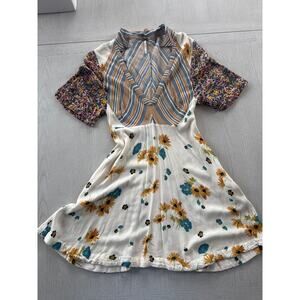 Free People Mix it Up Boho Patchwork Stripe Floral Mini Sundress Bohemian